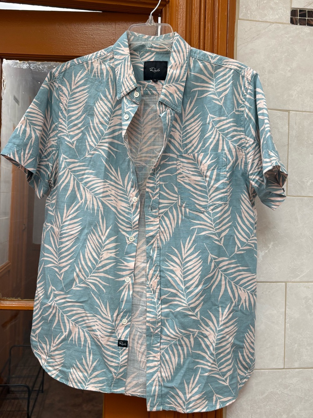 Rails Blue Tropical Palm Print Short Sleeve Button Up Shirt